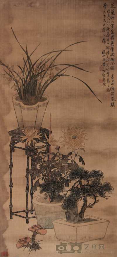 黄柏 已卯（1939年）作 博古花卉 立轴 126×59cm
